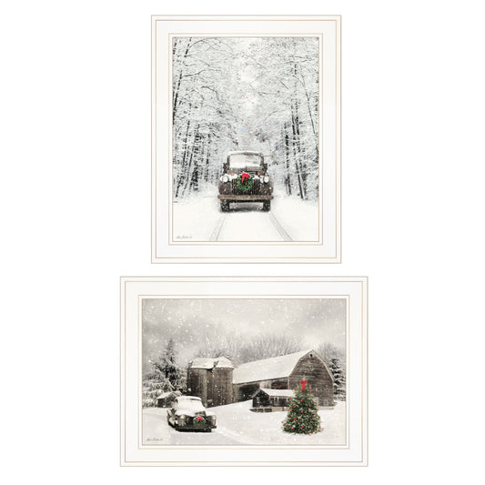 T & J Home Trends "Antique Christmas" 2-Piece Vignette by Lori Deiter, White Frame