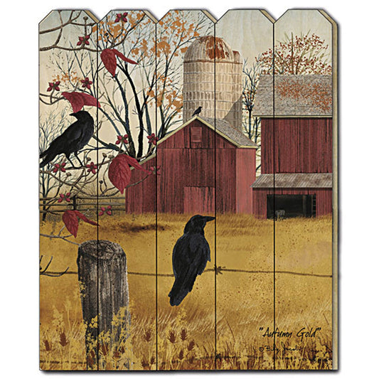 T & J Home Trends "Autumn Gold" by Billy Jacobs, Printed Wall Art on a Wood Picket Fence