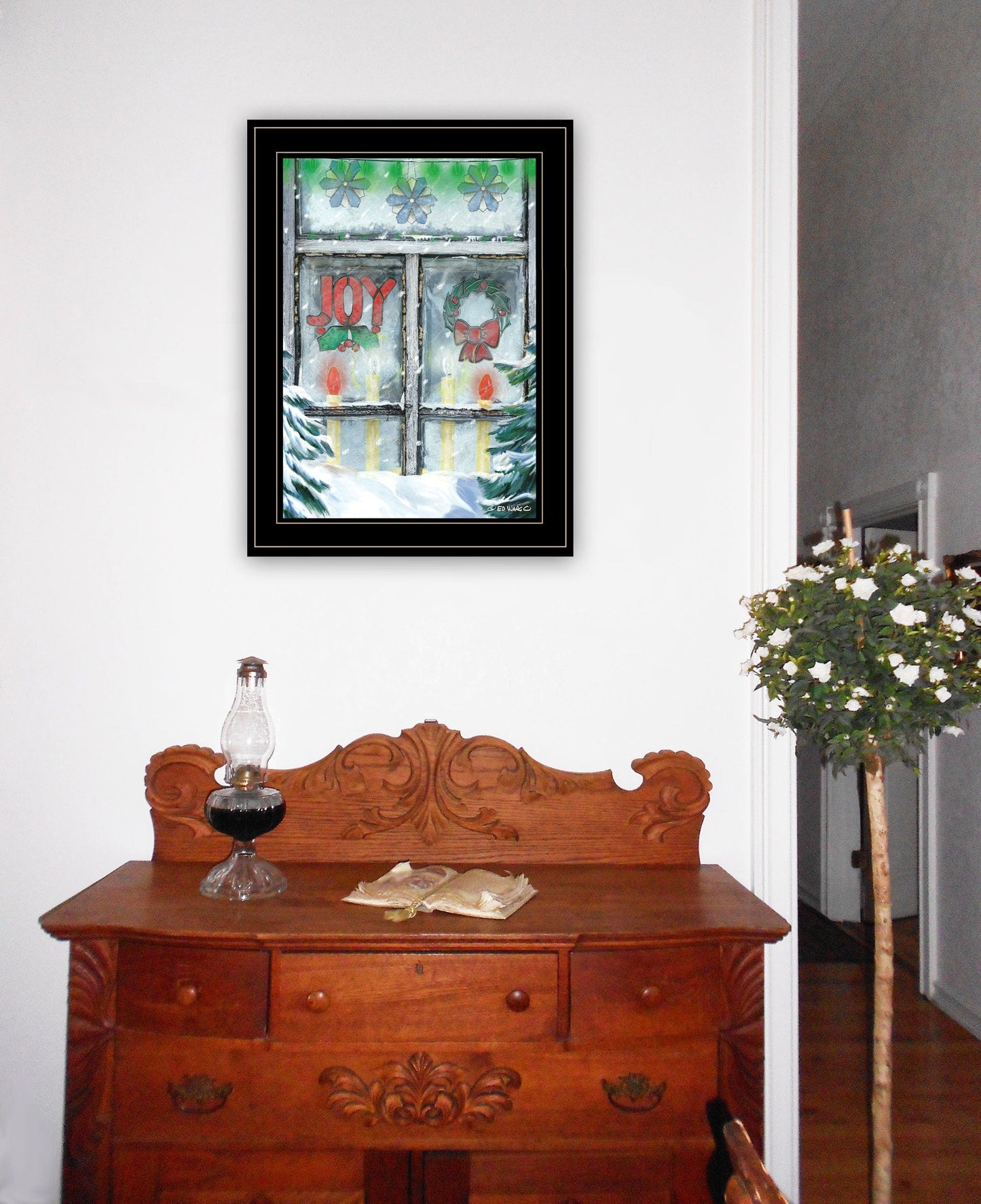 T & J Home Trends "Christmas Joy" by Ed Wargo Ready to Hang Framed Print, Black Frame