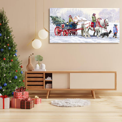 T & J Home Trends Christmas Sleigh Ride: 32x16 Framed Canvas Wall Art