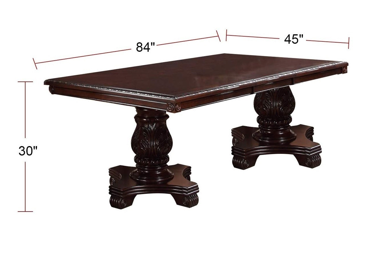 T & J Home Trends Dining Table Formal Brown Dining Room Table with Leaf - Double Pedestal Base - Royal Rectangle Table (Table Only)