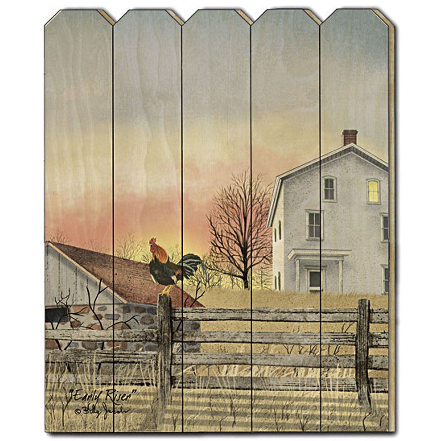 T & J Home Trends "Early Riser" by Billy Jacobs, Printed Wall Art on a Wood Picket Fence