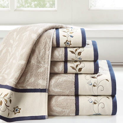 T & J Home Trends Embroidered Cotton Jacquard 6 Piece Towel Set