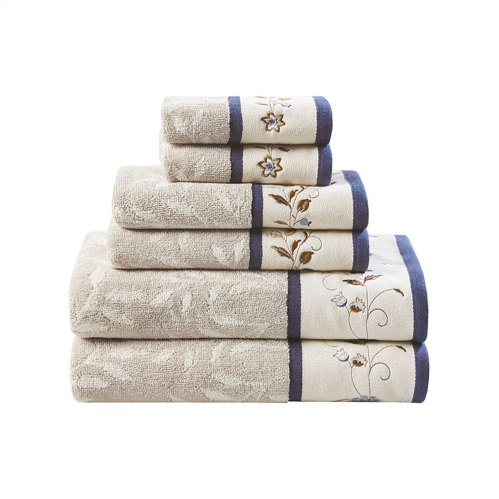 T & J Home Trends Embroidered Cotton Jacquard 6 Piece Towel Set