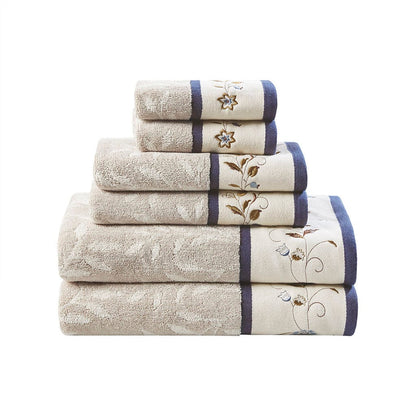 T & J Home Trends Embroidered Cotton Jacquard 6 Piece Towel Set