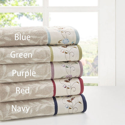 T & J Home Trends Embroidered Cotton Jacquard 6 Piece Towel Set