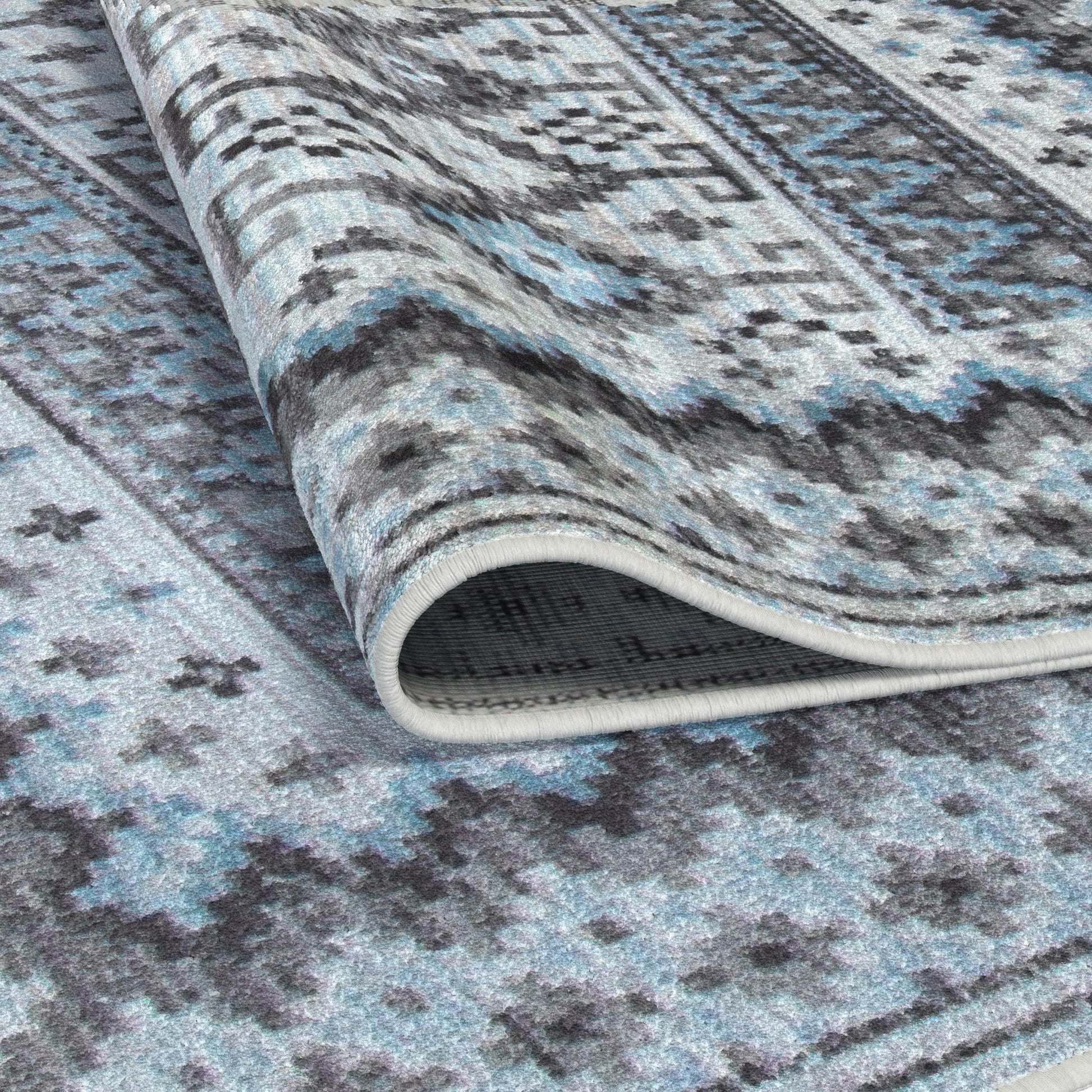 T & J Home Trends Fallon Blue/Charcoal/Grey/Ivory Area Rug 8x10