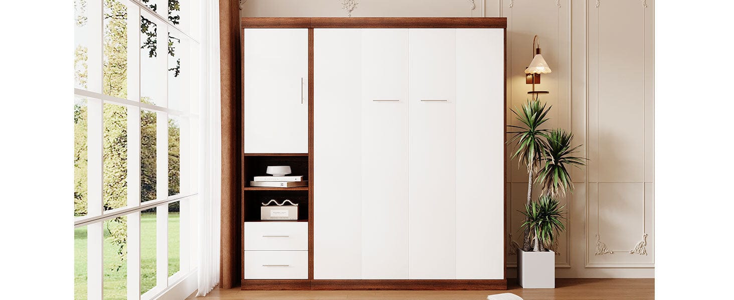 T & J Home Trends Full Size Murphy Bed Wall Bed with Cabinet,White