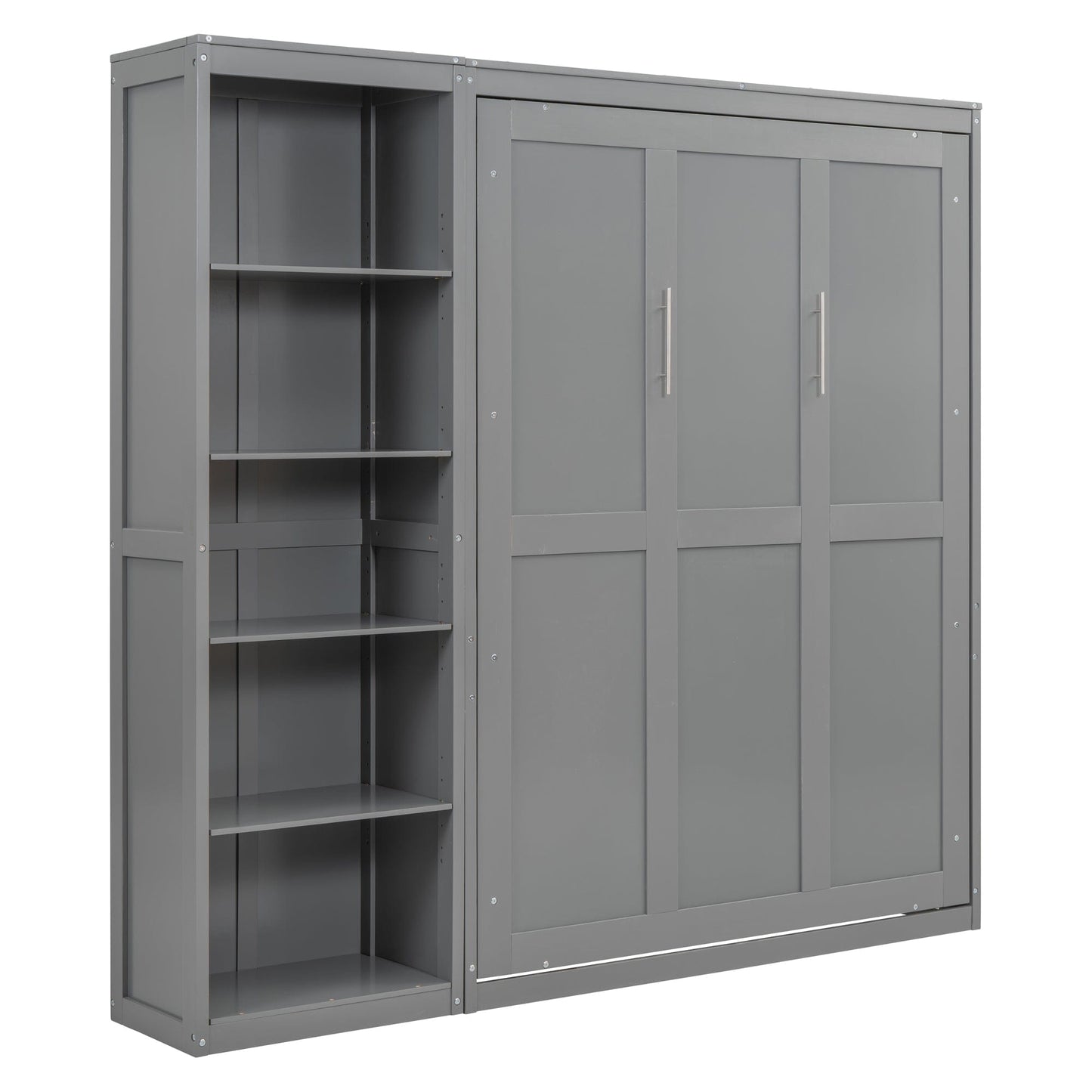 T & J Home Trends Full Size Murphy Bed Wall Bed with Shelves,Gray