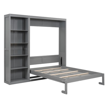 T & J Home Trends Full Size Murphy Bed Wall Bed with Shelves,Gray