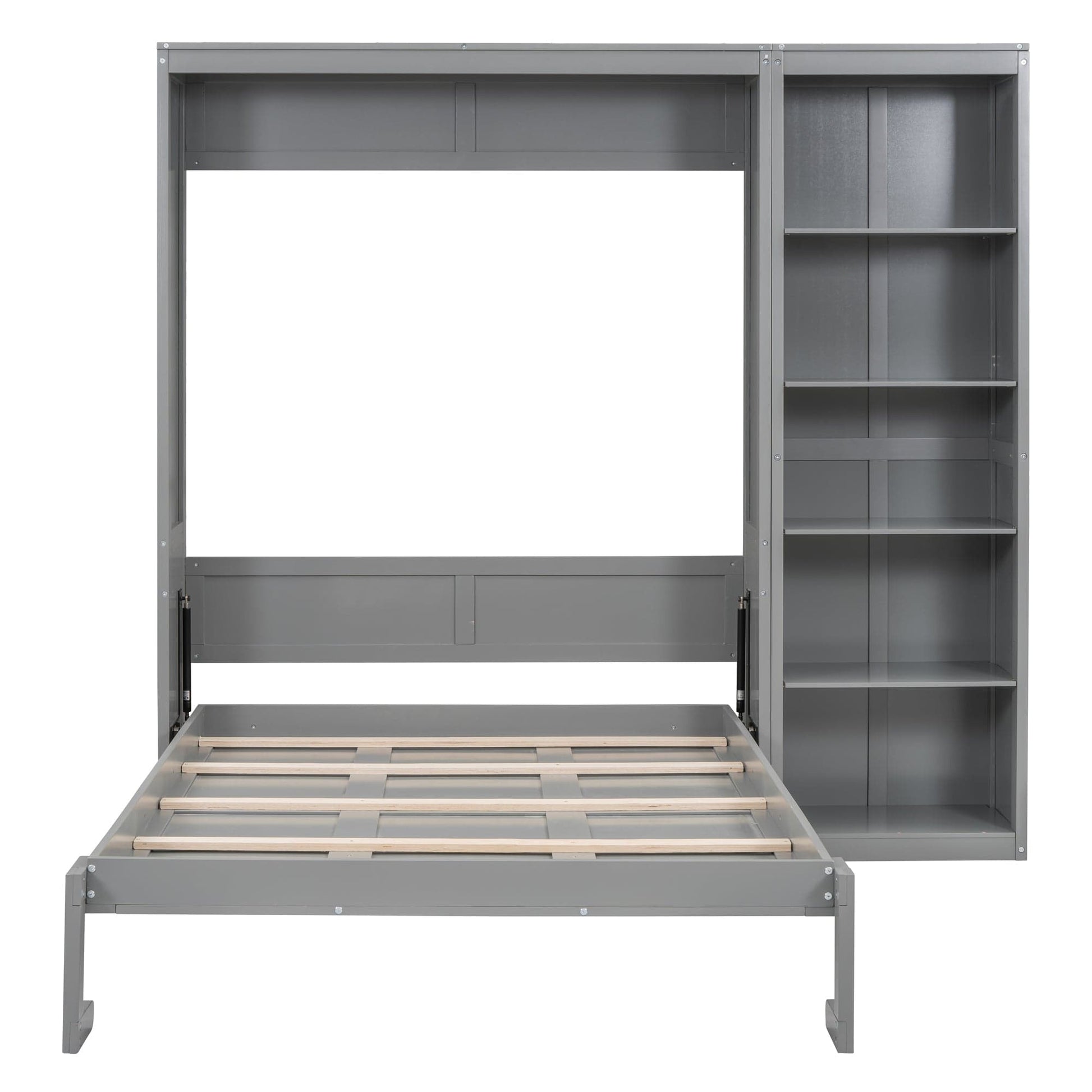 T & J Home Trends Full Size Murphy Bed Wall Bed with Shelves,Gray