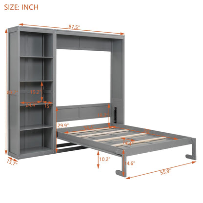 T & J Home Trends Full Size Murphy Bed Wall Bed with Shelves,Gray