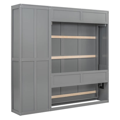 T & J Home Trends Full Size Murphy Bed Wall Bed with Shelves,Gray