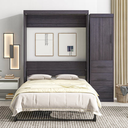 T & J Home Trends Full Size Murphy Bed with Wardrobe and Drawers, Storage Bed, can be Folded into a Cabinet, Gray