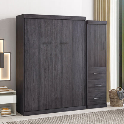 T & J Home Trends Full Size Murphy Bed with Wardrobe and Drawers, Storage Bed, can be Folded into a Cabinet, Gray