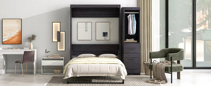 T & J Home Trends Full Size Murphy Bed with Wardrobe and Drawers, Storage Bed, can be Folded into a Cabinet, Gray