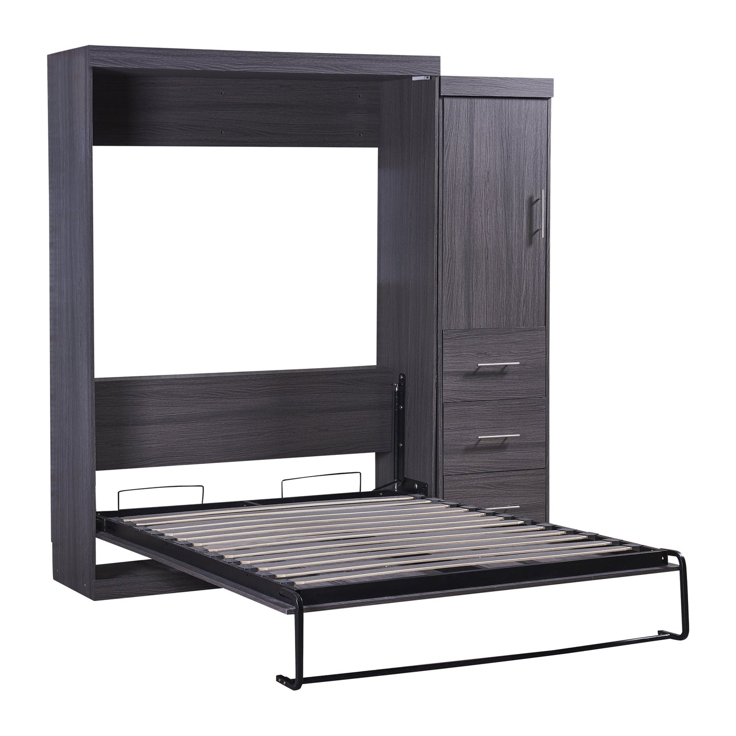 T & J Home Trends Full Size Murphy Bed with Wardrobe and Drawers, Storage Bed, can be Folded into a Cabinet, Gray