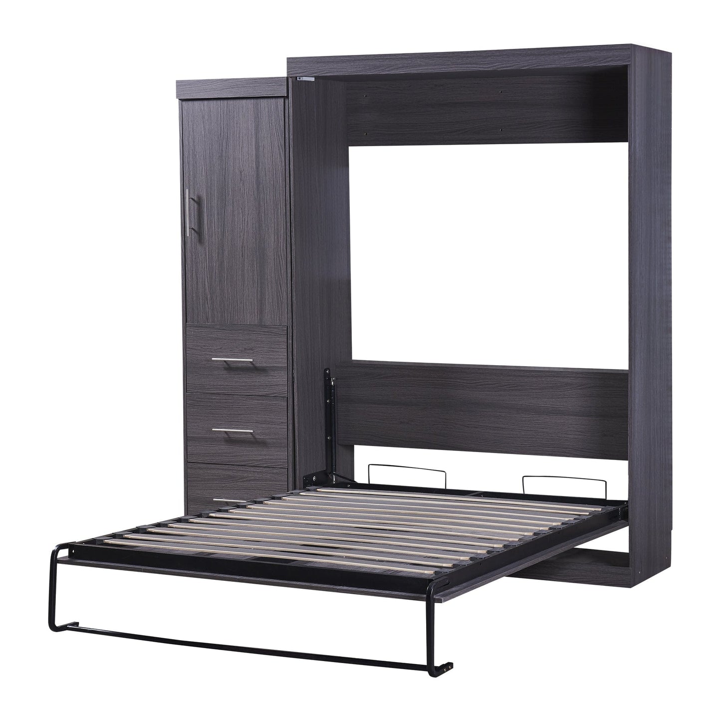 T & J Home Trends Full Size Murphy Bed with Wardrobe and Drawers, Storage Bed, can be Folded into a Cabinet, Gray