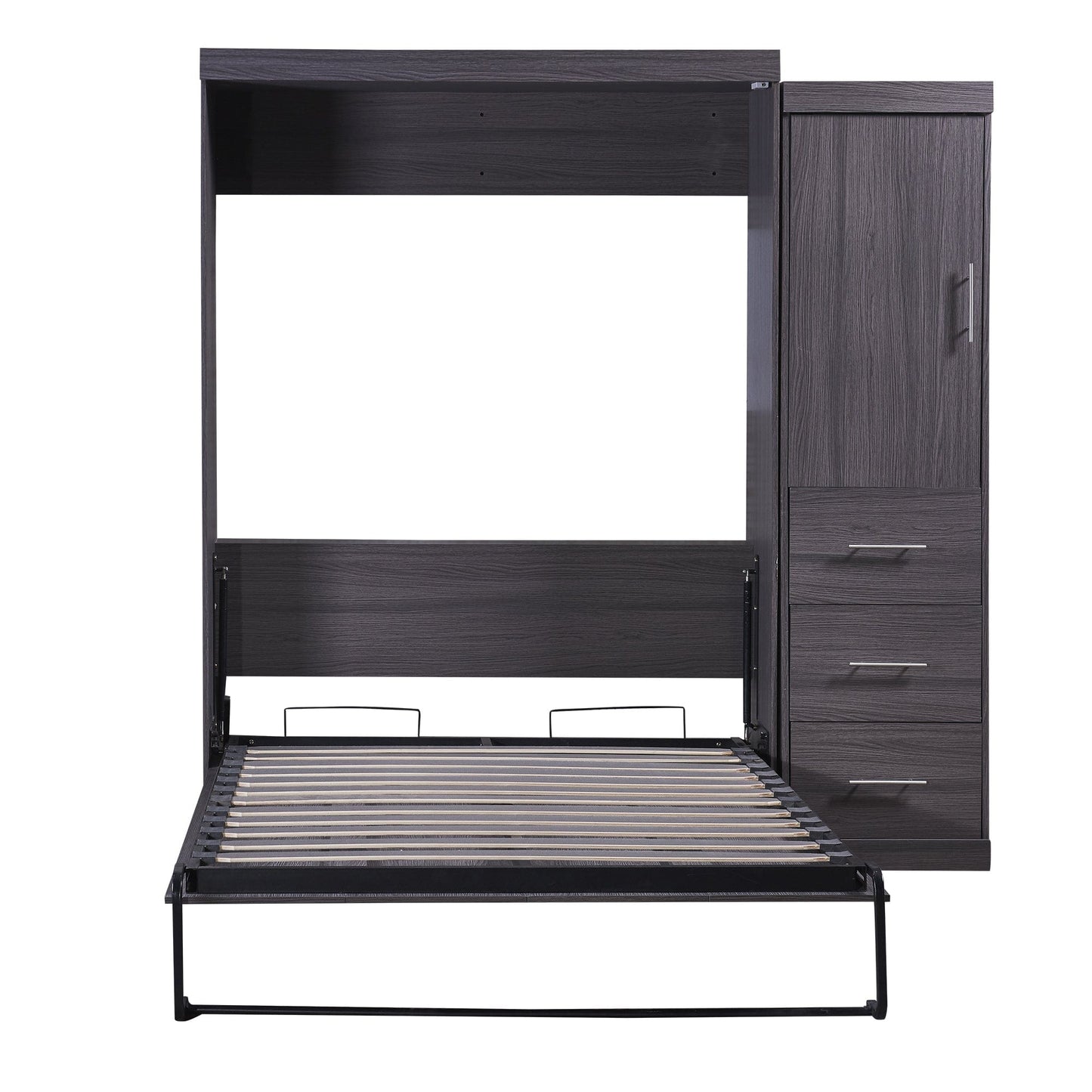 T & J Home Trends Full Size Murphy Bed with Wardrobe and Drawers, Storage Bed, can be Folded into a Cabinet, Gray