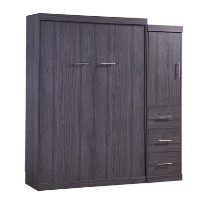 T & J Home Trends Full Size Murphy Bed with Wardrobe and Drawers, Storage Bed, can be Folded into a Cabinet, Gray