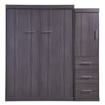 T & J Home Trends Full Size Murphy Bed with Wardrobe and Drawers, Storage Bed, can be Folded into a Cabinet, Gray