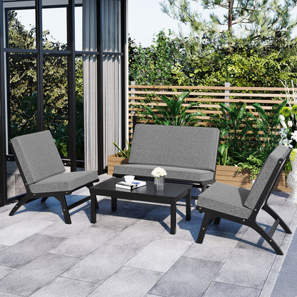 T & J Home Trends GO 4-Piece V-shaped Seats set, Acacia Solid Wood Outdoor Sofa, Garden Furniture, Outdoor seating, Black And Gray