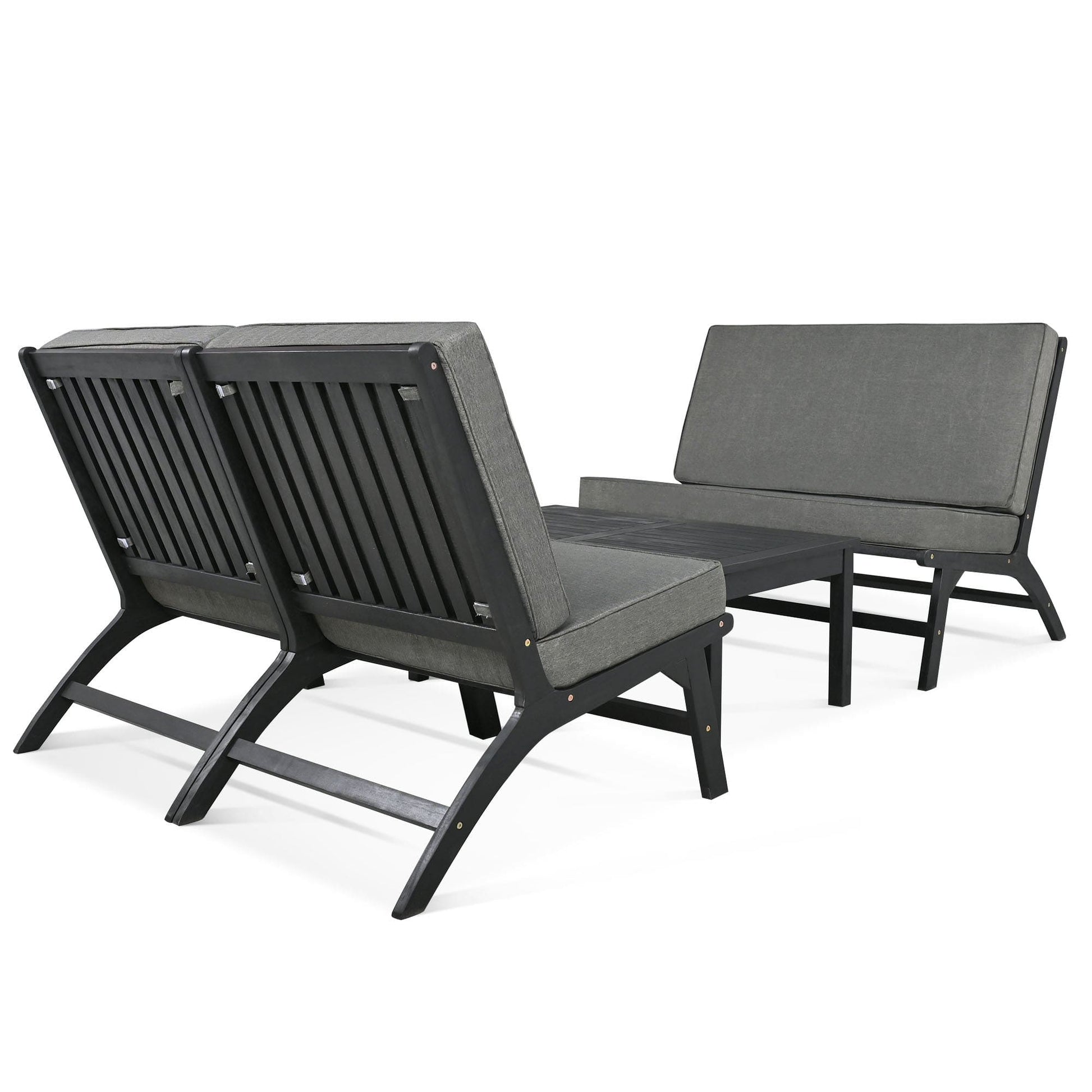 T & J Home Trends GO 4-Piece V-shaped Seats set, Acacia Solid Wood Outdoor Sofa, Garden Furniture, Outdoor seating, Black And Gray