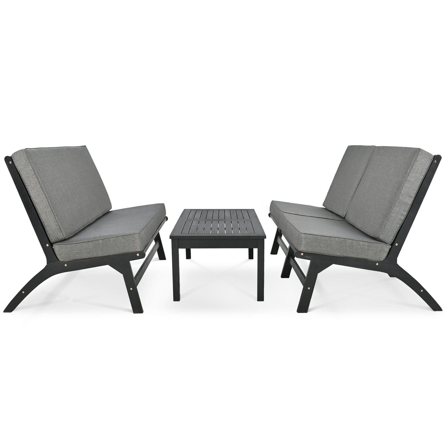 T & J Home Trends GO 4-Piece V-shaped Seats set, Acacia Solid Wood Outdoor Sofa, Garden Furniture, Outdoor seating, Black And Gray