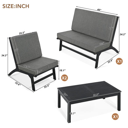 T & J Home Trends GO 4-Piece V-shaped Seats set, Acacia Solid Wood Outdoor Sofa, Garden Furniture, Outdoor seating, Black And Gray