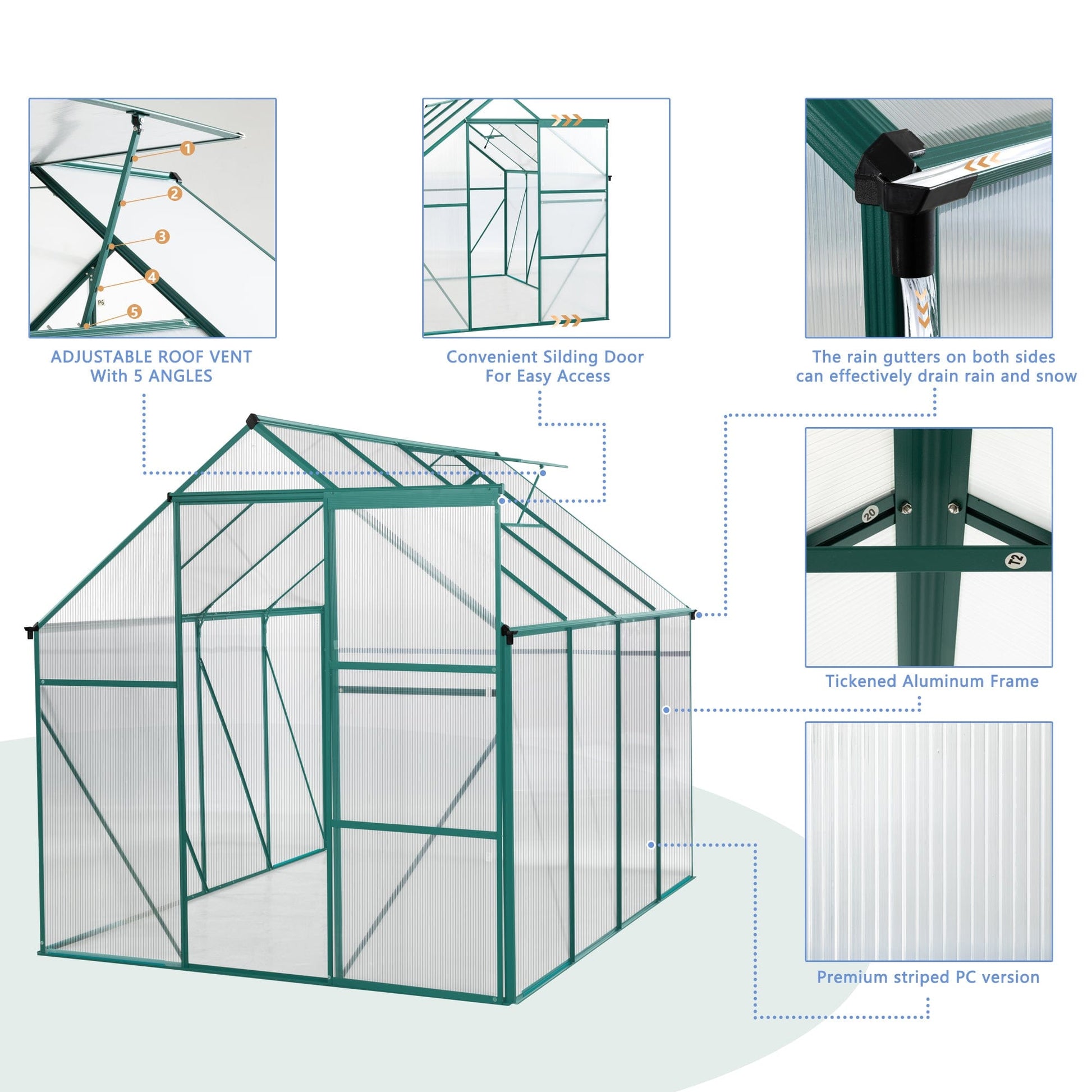 T & J Home Trends Green-6 x 8 FT Outdoor Patio Greenhouse