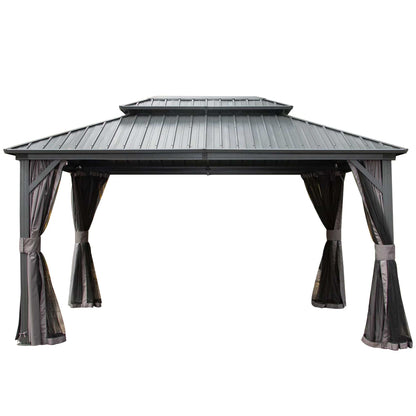 T & J Home Trends Hardtop Gazebo Outdoor Aluminum Gazebos Grill with Galvanized Steel Double Canopy for Patios Deck Backyard,Curtains&Netting