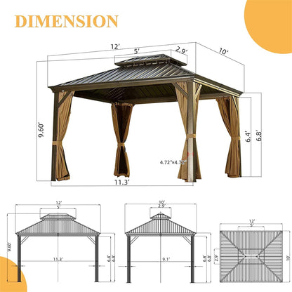 T & J Home Trends Hardtop Gazebo Outdoor Aluminum Gazebos Grill with Galvanized Steel Double Canopy for Patios Deck Backyard,Curtains&Netting