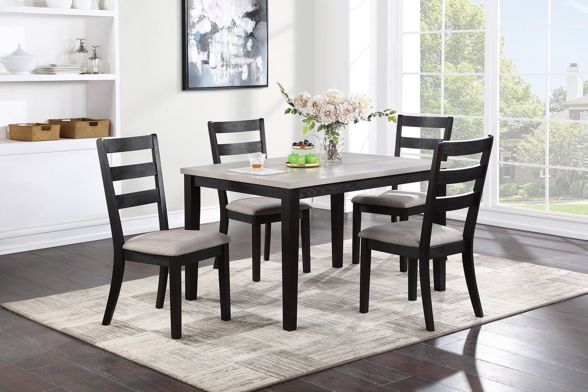 T & J Home Trends Kitchen and Dining Sets Classic 5-Piece Dining Set - Stylish Black Finish, Cushioned Seats & Ladder Back Chairs - Kitchen Dinette Set