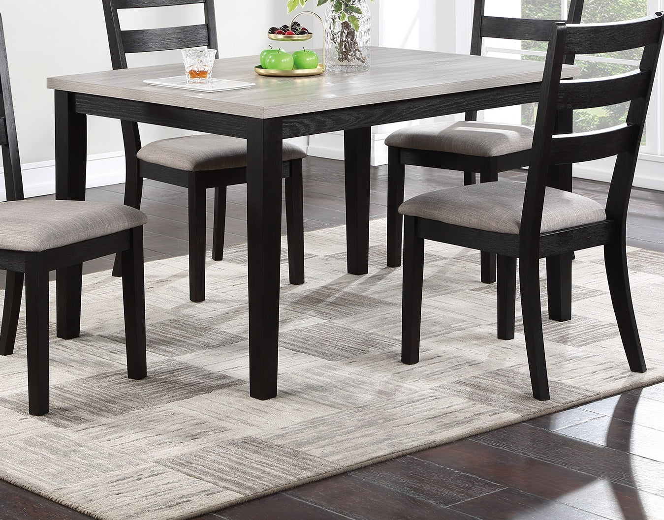 T & J Home Trends Kitchen and Dining Sets Classic 5-Piece Dining Set - Stylish Black Finish, Cushioned Seats & Ladder Back Chairs - Kitchen Dinette Set