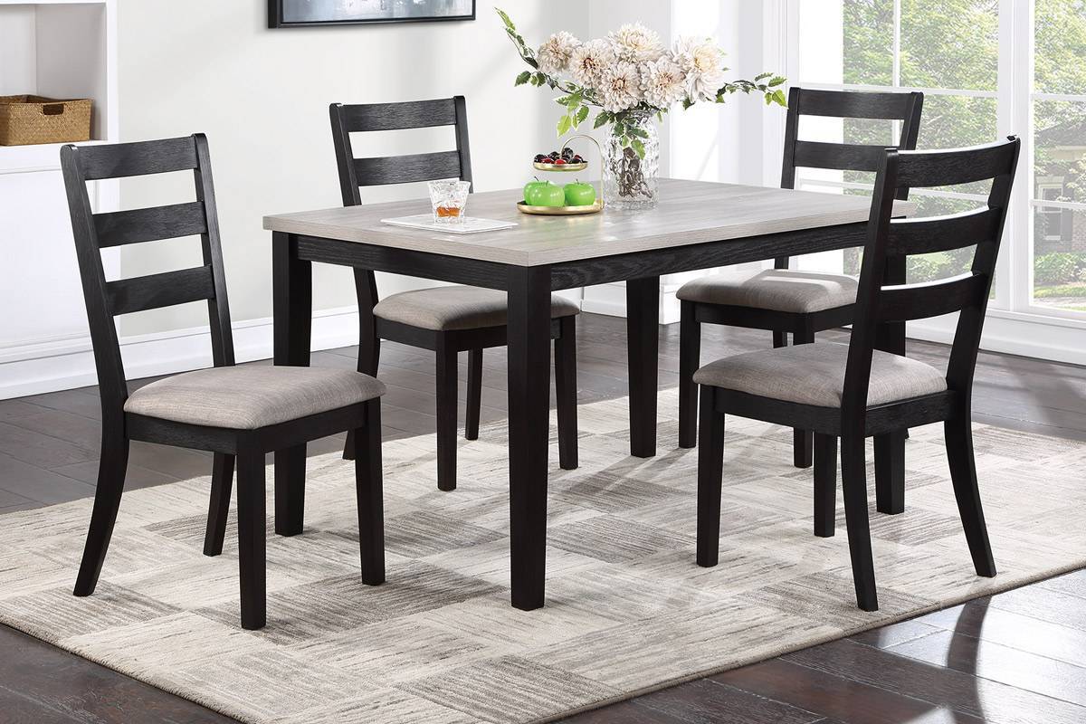 T & J Home Trends Kitchen and Dining Sets Classic 5-Piece Dining Set - Stylish Black Finish, Cushioned Seats & Ladder Back Chairs - Kitchen Dinette Set