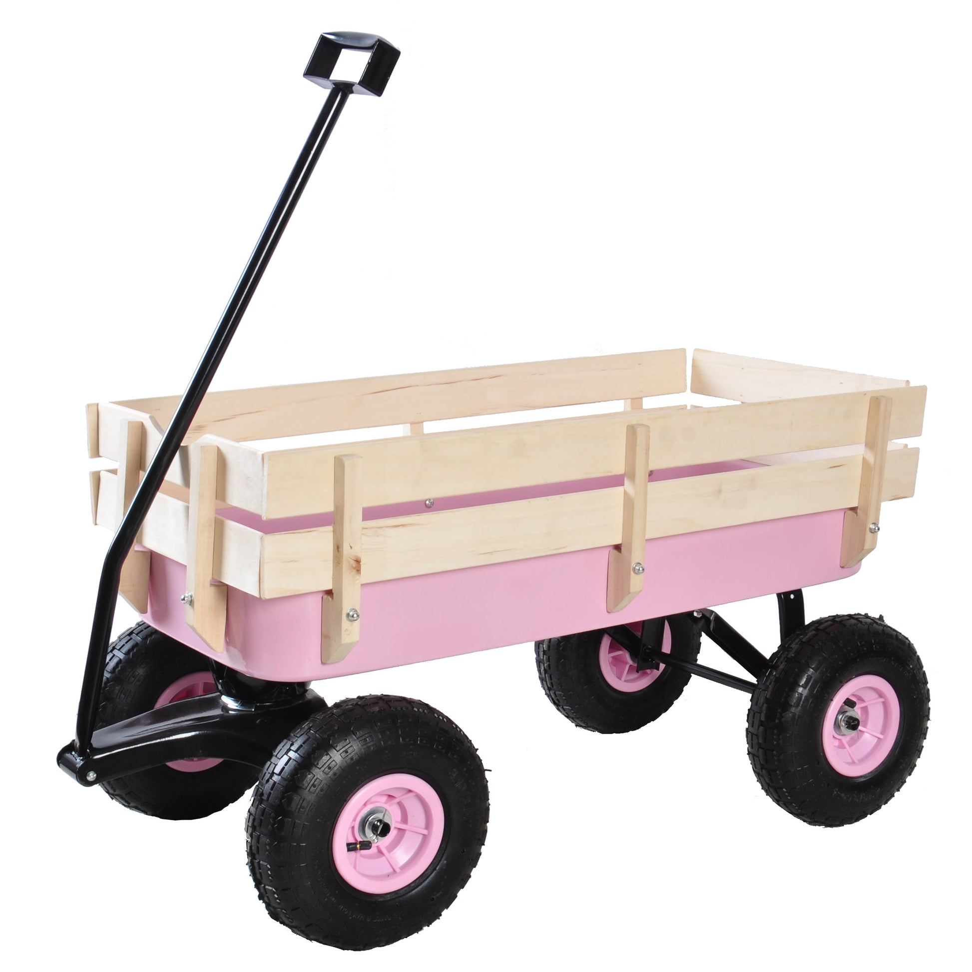 T & J Home Trends Outdoor Wagon All Terrain Pulling w/Wood Railing Air Tires Children Kid Garden