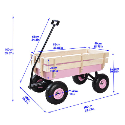 T & J Home Trends Outdoor Wagon All Terrain Pulling w/Wood Railing Air Tires Children Kid Garden