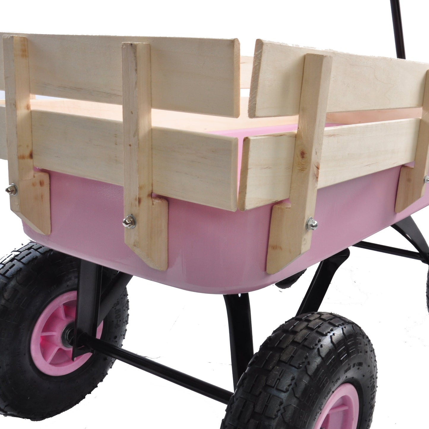 T & J Home Trends Outdoor Wagon All Terrain Pulling w/Wood Railing Air Tires Children Kid Garden