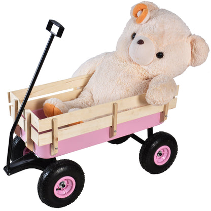 T & J Home Trends Outdoor Wagon All Terrain Pulling w/Wood Railing Air Tires Children Kid Garden