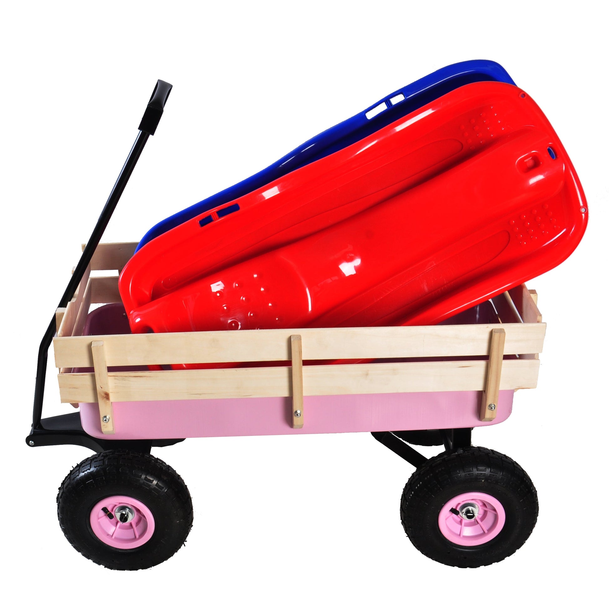 T & J Home Trends Outdoor Wagon All Terrain Pulling w/Wood Railing Air Tires Children Kid Garden