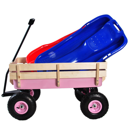 T & J Home Trends Outdoor Wagon All Terrain Pulling w/Wood Railing Air Tires Children Kid Garden