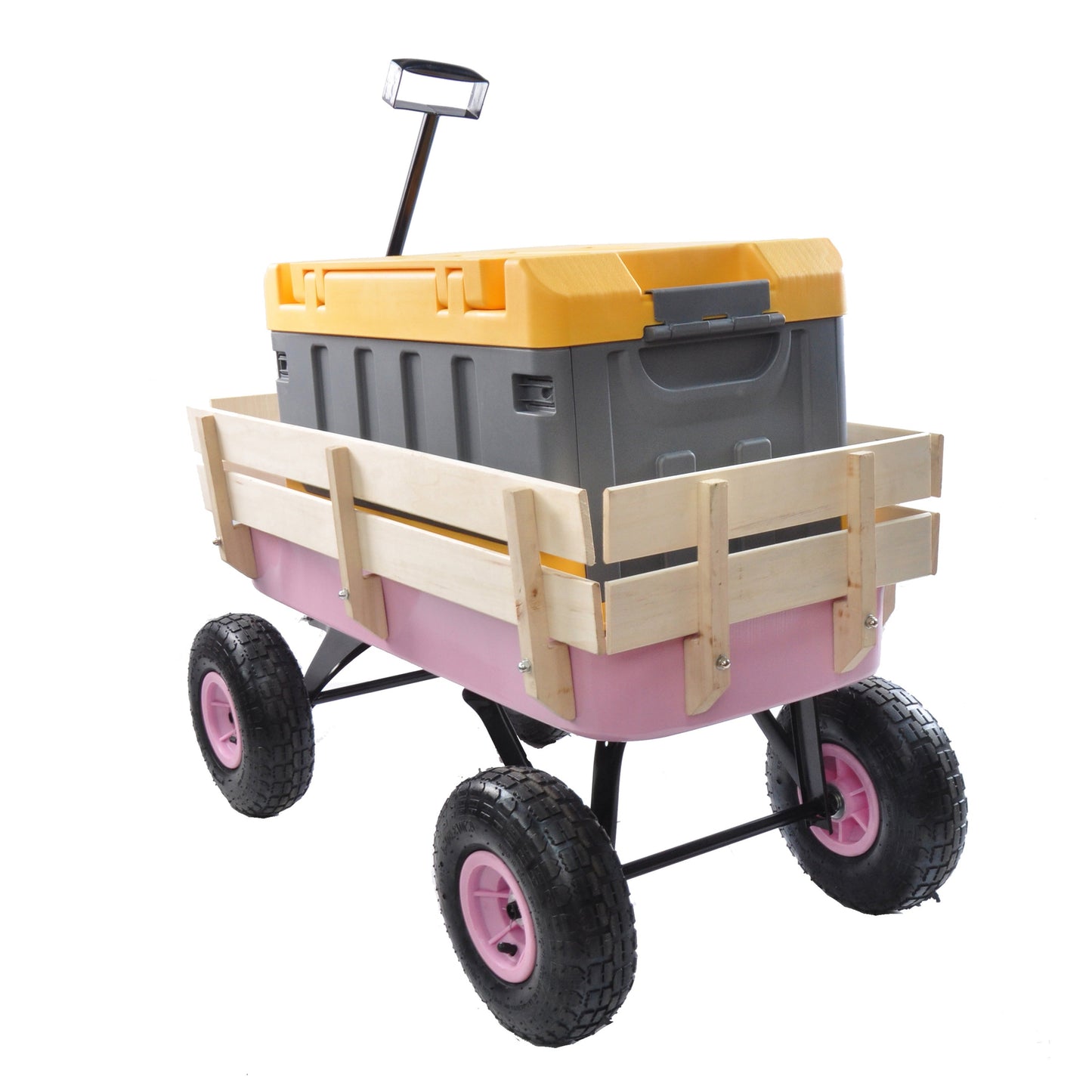 T & J Home Trends Outdoor Wagon All Terrain Pulling w/Wood Railing Air Tires Children Kid Garden