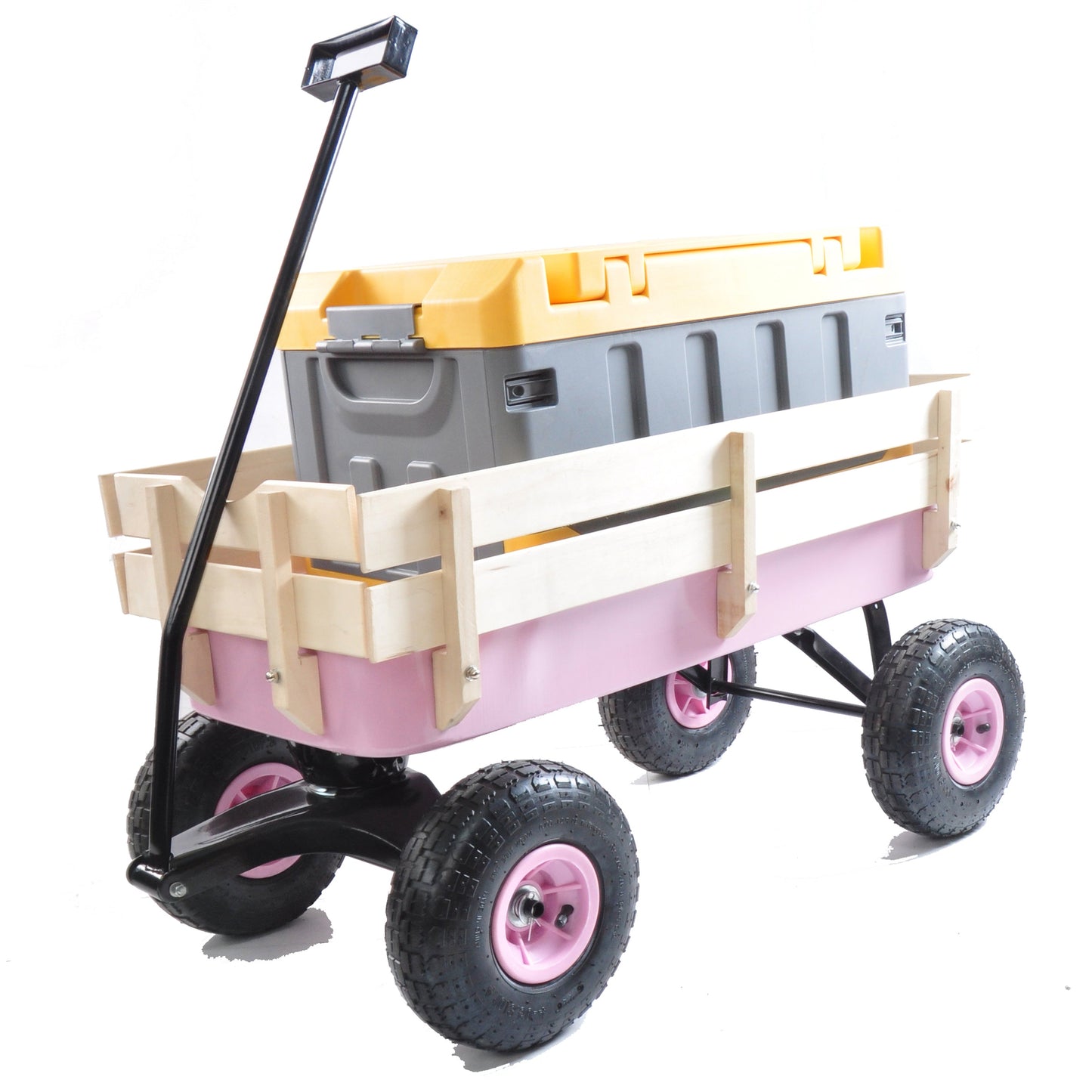 T & J Home Trends Outdoor Wagon All Terrain Pulling w/Wood Railing Air Tires Children Kid Garden