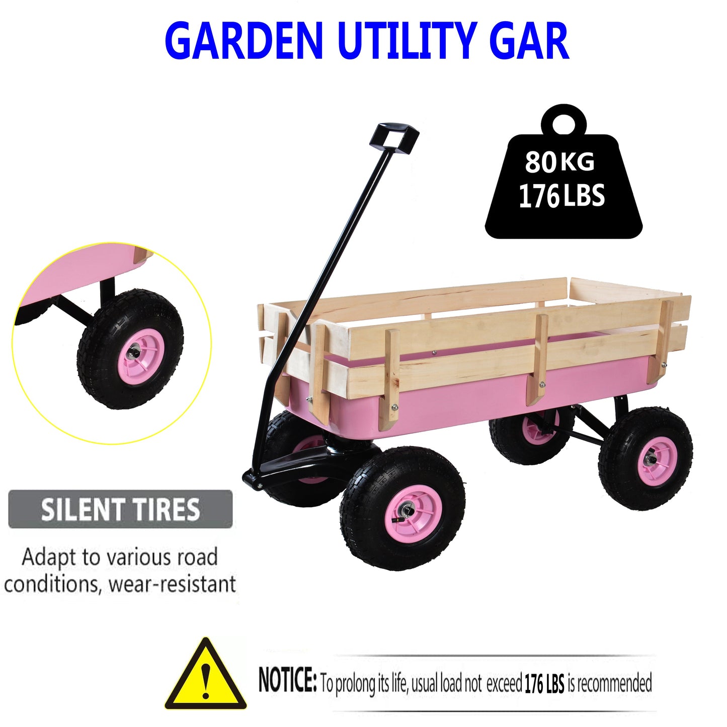 T & J Home Trends Outdoor Wagon All Terrain Pulling w/Wood Railing Air Tires Children Kid Garden