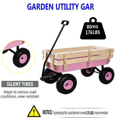 T & J Home Trends Outdoor Wagon All Terrain Pulling w/Wood Railing Air Tires Children Kid Garden