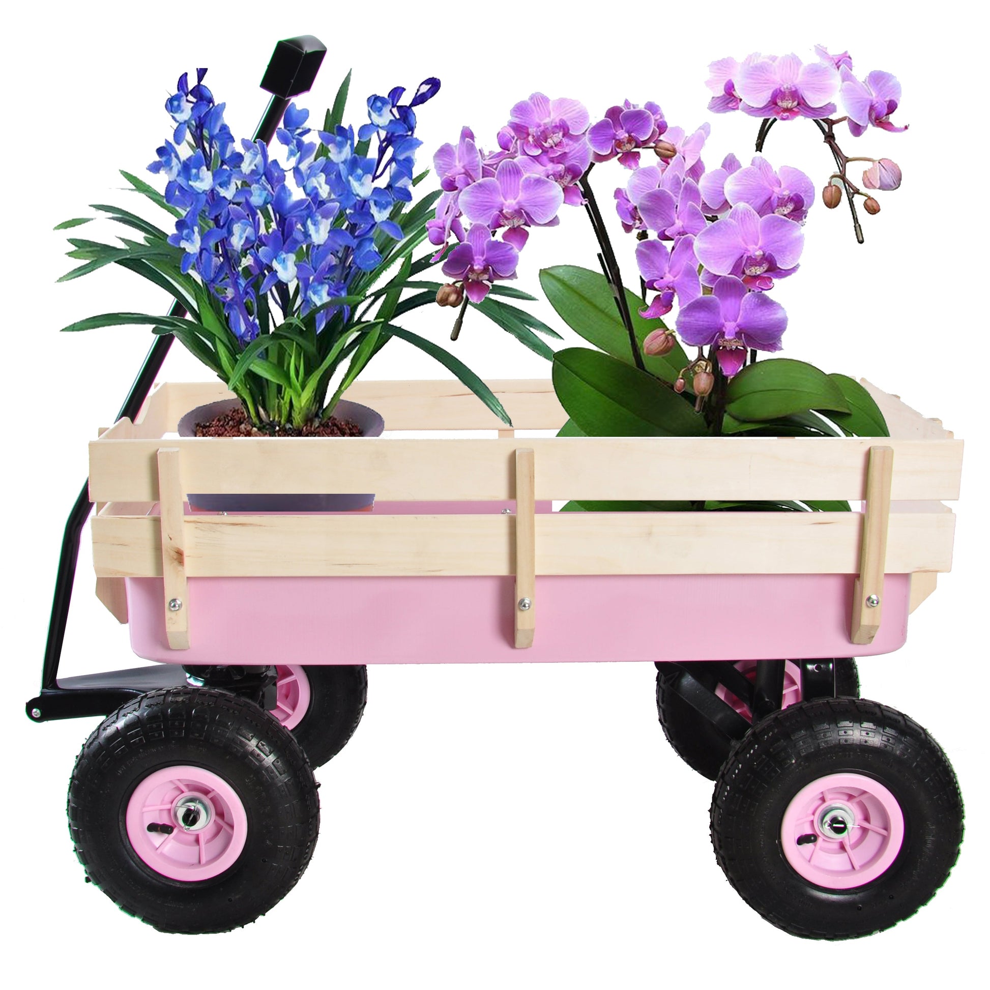 T & J Home Trends Outdoor Wagon All Terrain Pulling w/Wood Railing Air Tires Children Kid Garden