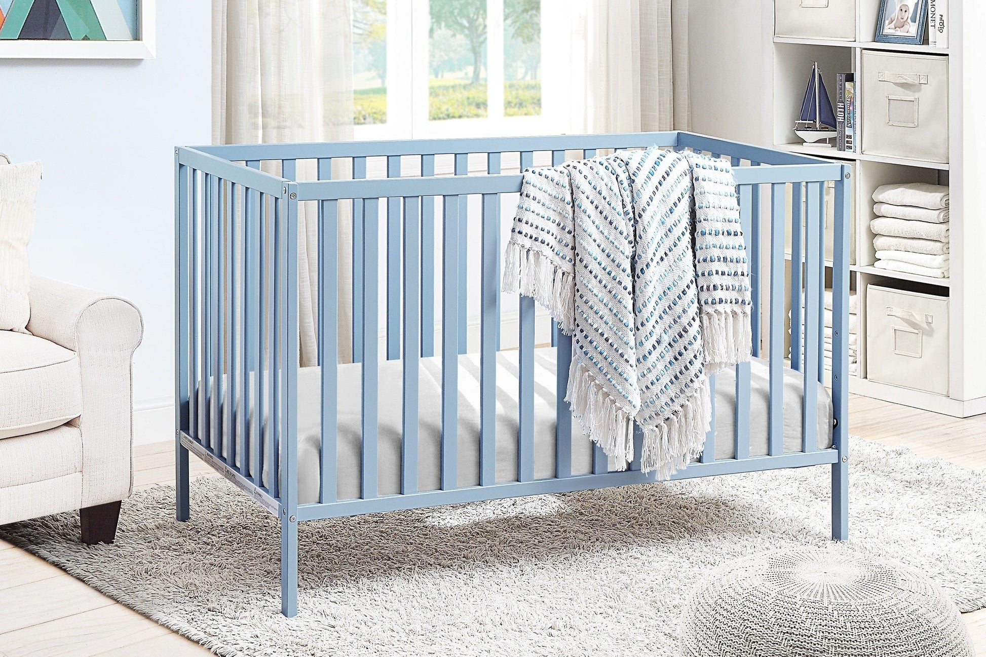 T & J Home Trends Palmer 3-in-1 Convertible Island Crib Baby Blue