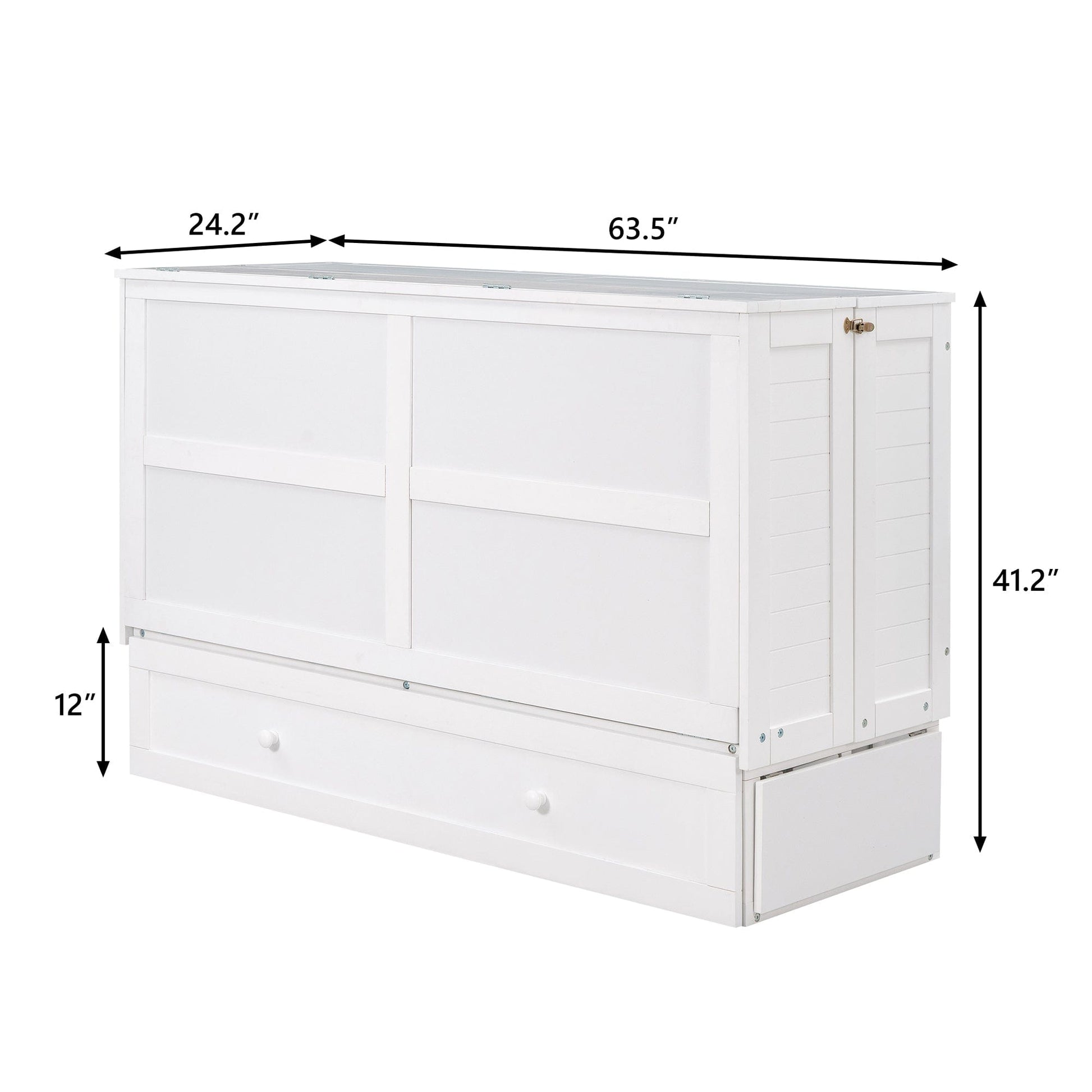 T & J Home Trends Queen Size Mobile Murphy Bed with Drawer and Little Shelves on Each Side,White