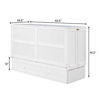 T & J Home Trends Queen Size Mobile Murphy Bed with Drawer and Little Shelves on Each Side,White