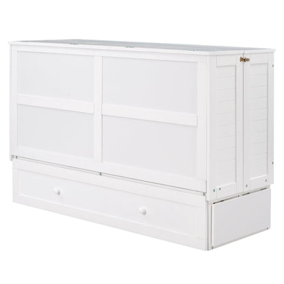 T & J Home Trends Queen Size Mobile Murphy Bed with Drawer and Little Shelves on Each Side,White